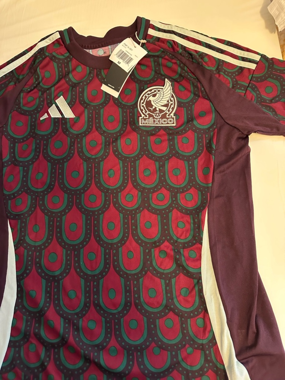 adidas Mexico Maroon and Teal Patterned Long-Sleeve Jersey